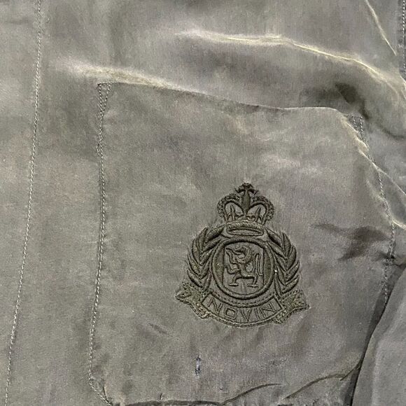 Novin Vintage 90s Navy Blue Hidden Button Front Silk Shirt Men's Size Large - Picture 2 of 9